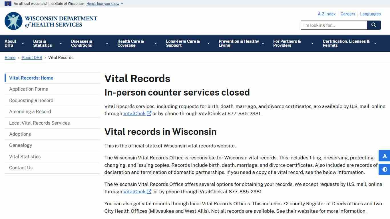 Vital Records | Wisconsin Department of Health Services