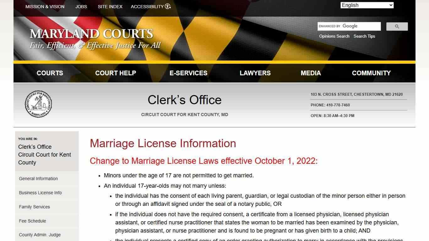 Marriage License Information | Maryland Courts