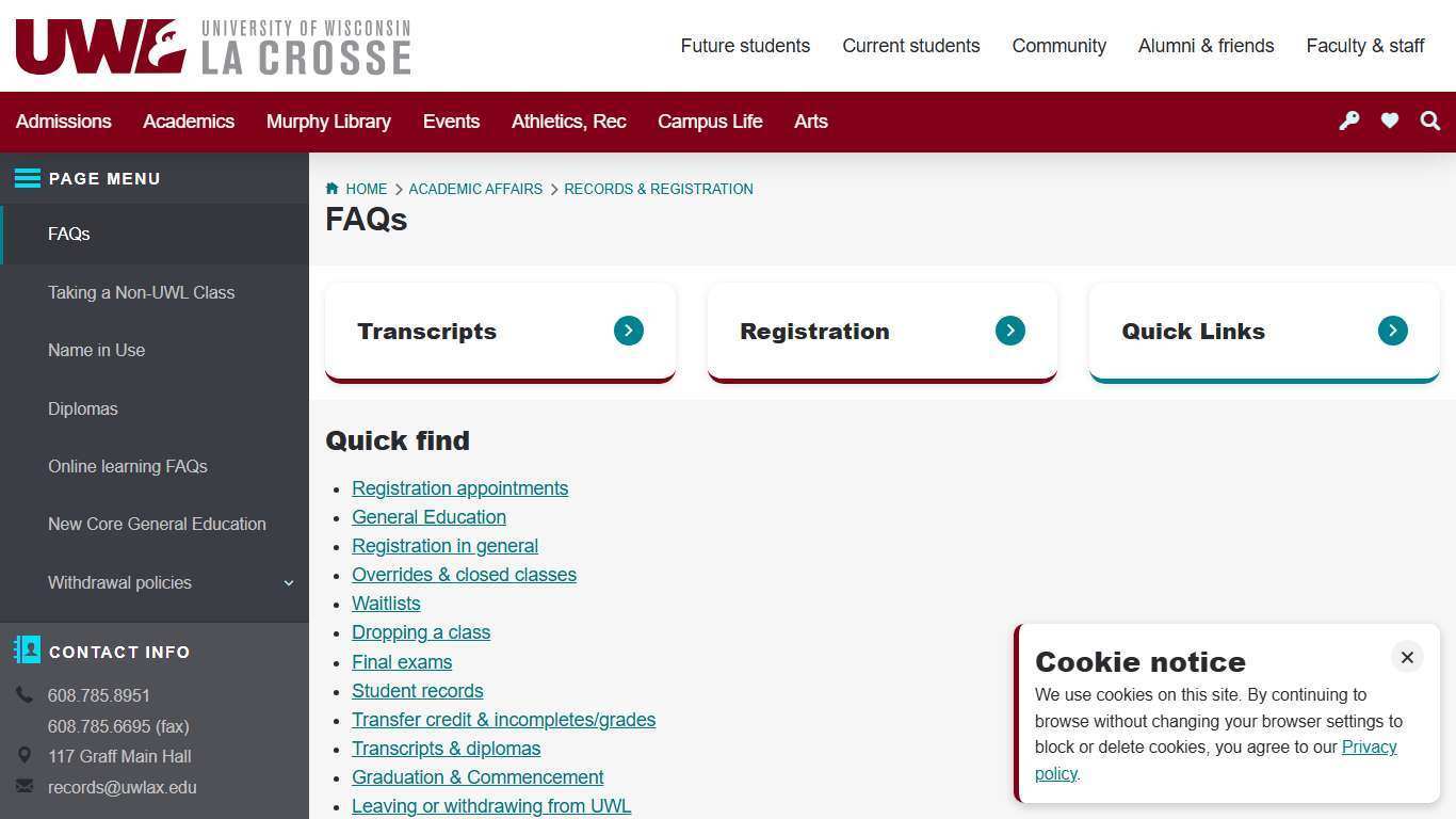 FAQs - Records & Registration | UW-La Crosse